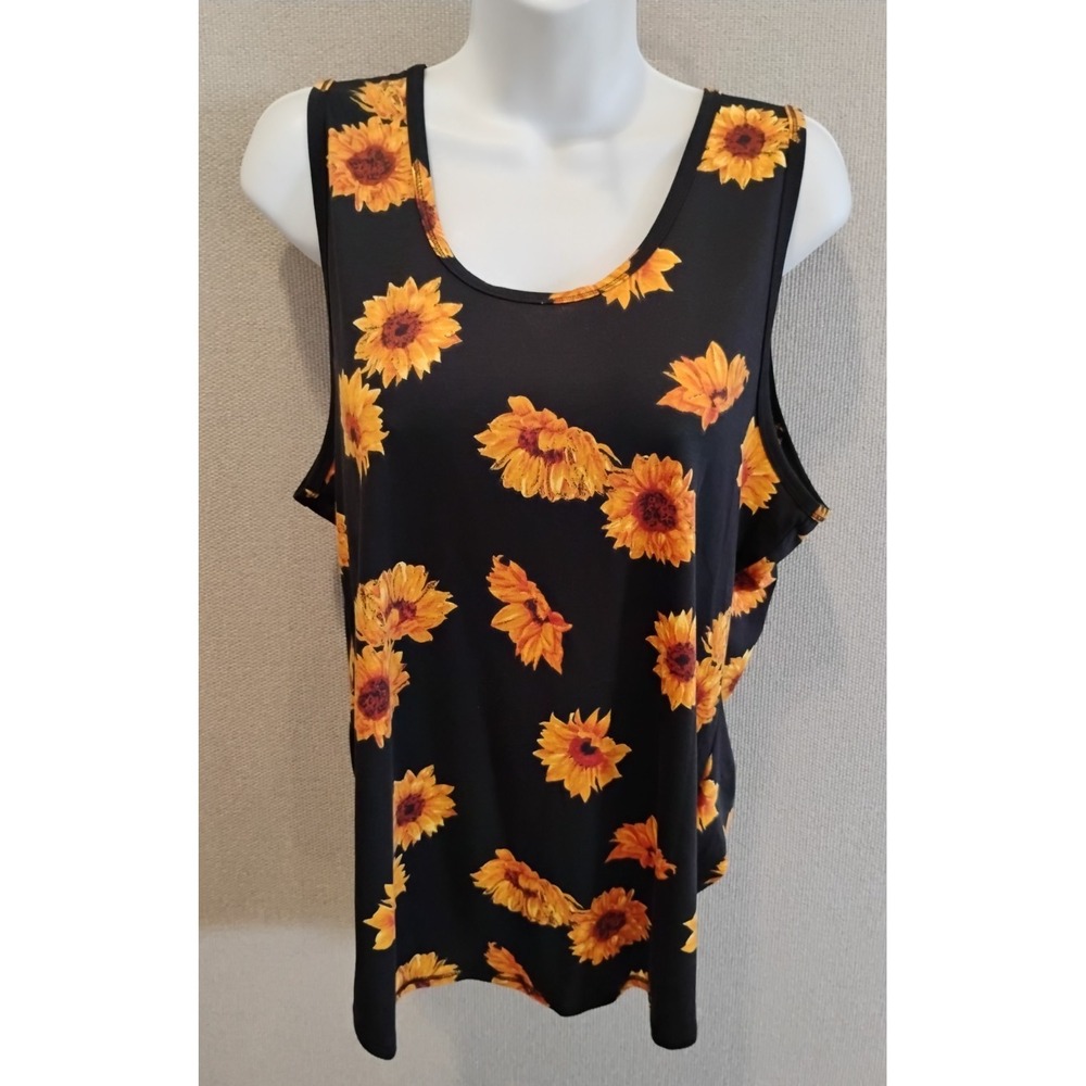 LuLaRoe Sunflowers on Black Tank Top Size 2XL NWT